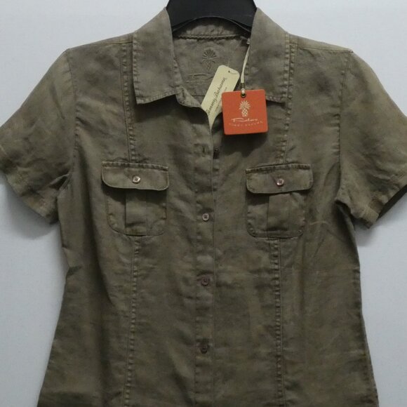 NWT Tommy Bahama Elephant Tan Two Palms 100% Linen Button Shirt Size XS - Picture 2 of 5